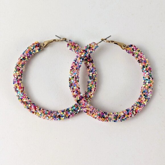 Jewelry - Multicolor Sequin Large Hoop Earrings